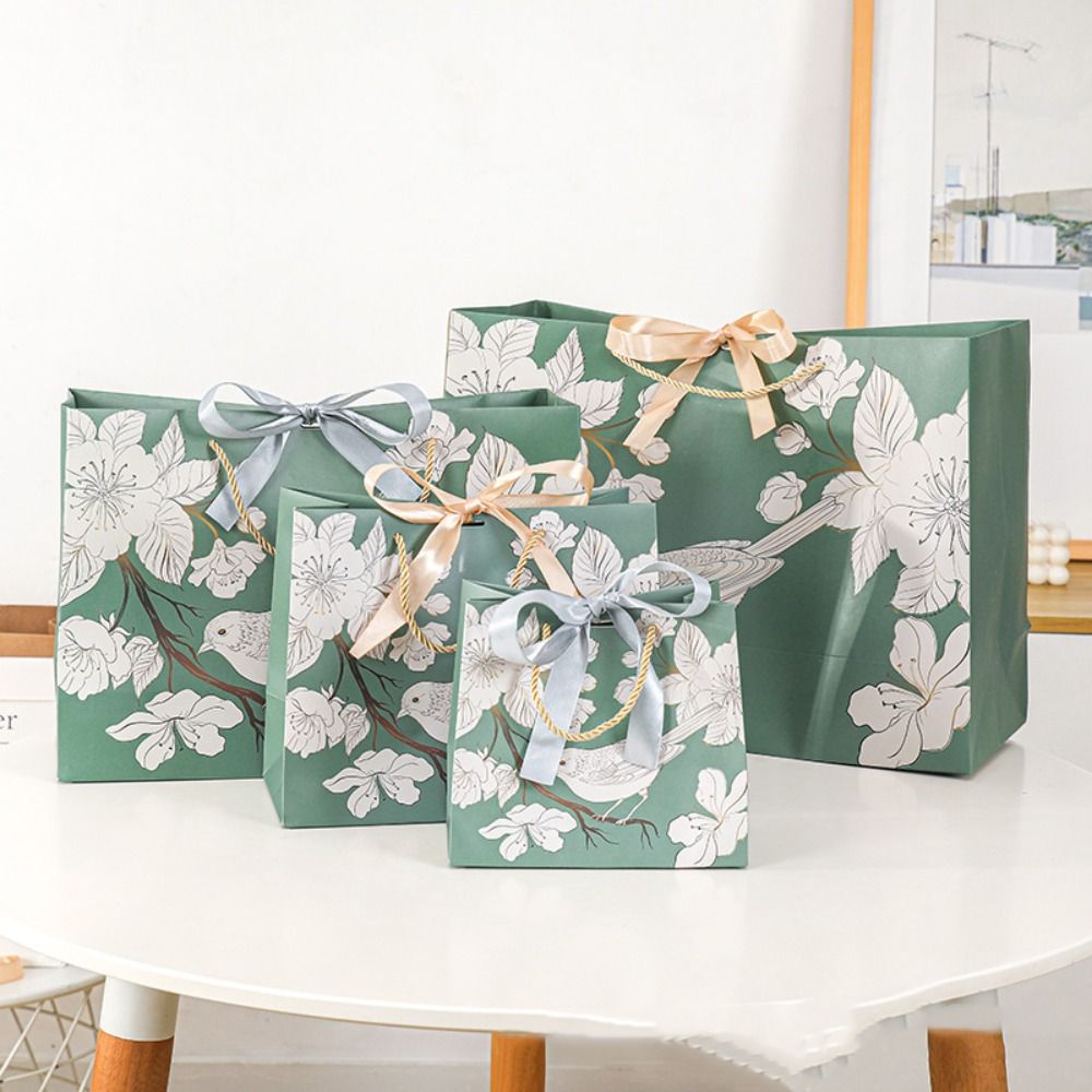 Luxury Bags Green - 초록색 핸드홀드 종이 가방, 리본 포장