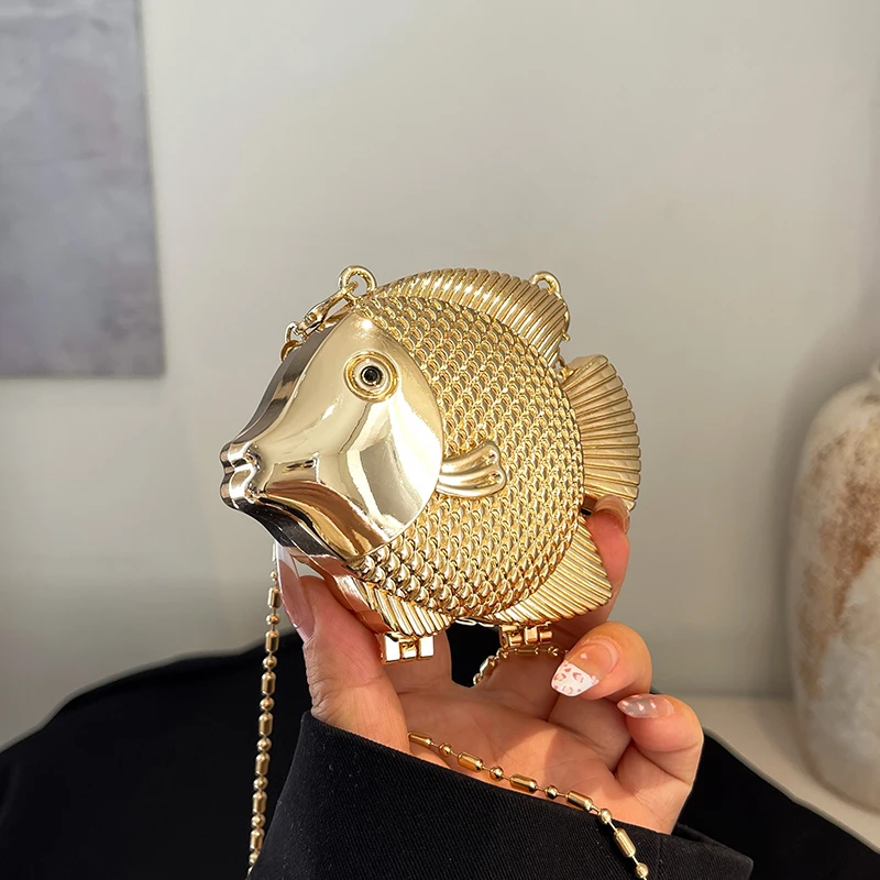 Mini Bag Evening Clutch - 귀여운 작은 물고기 모양 금속 미니