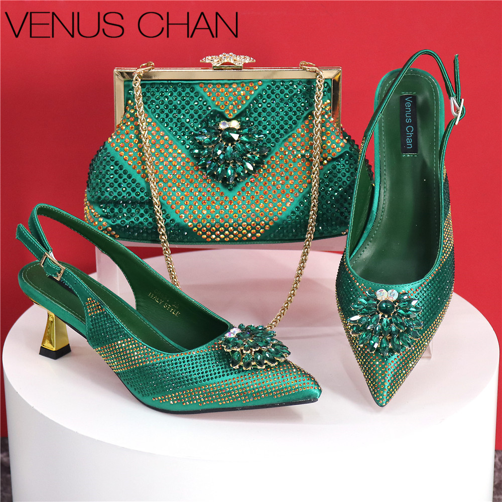 Luxury Bags Green - 이탈리아 디자인 라인스톤 포인티드 토 신발