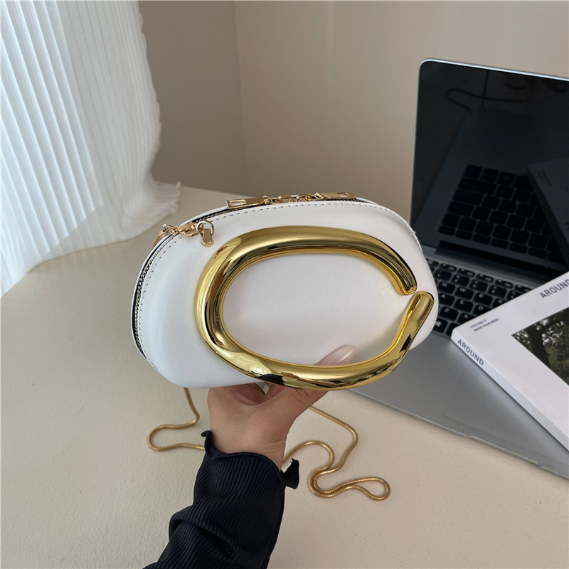 Mini Bag Evening Clutch - 레트로 골드 메탈 핸들 여성 클러치