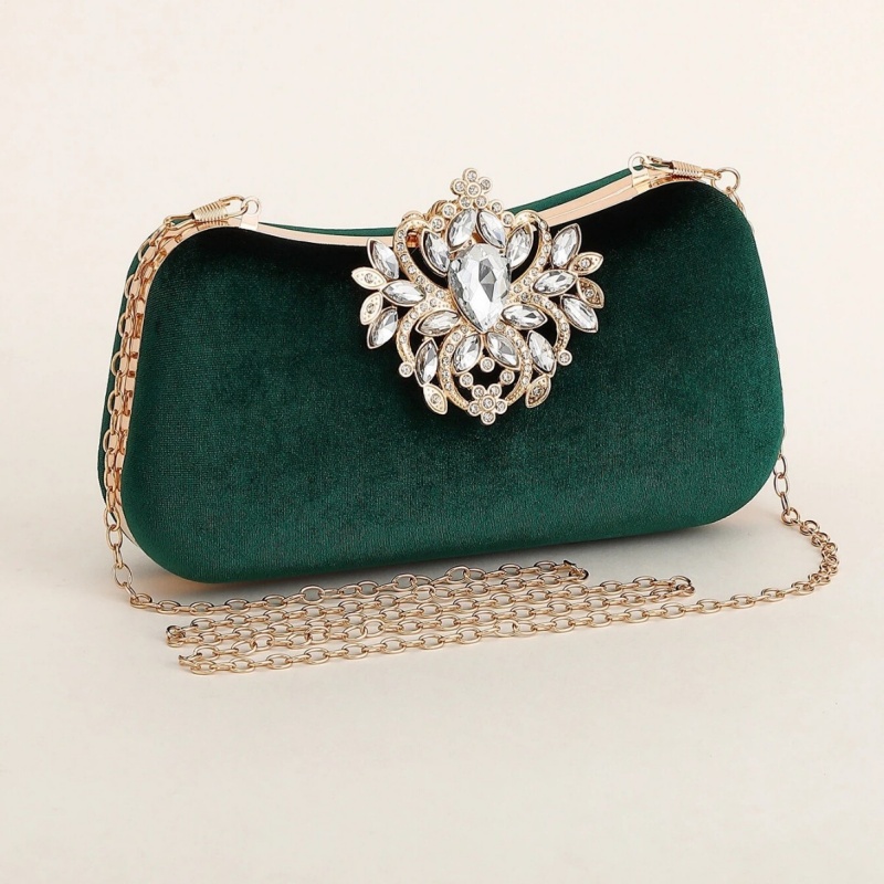 다크 그린 벨벳 클러치 백 럭셔리 라인스톤 플로럴 브로 - Luxury Bags Green 리뷰 및 가격