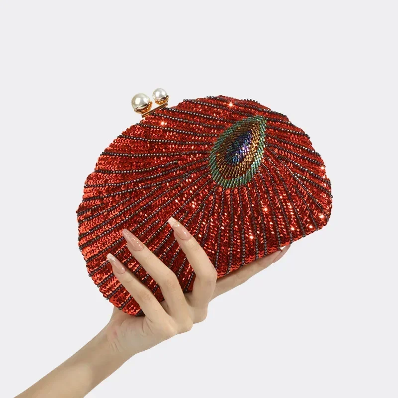 새로운 럭셔리 공작 녹색 클러치 백 여성 스팽글 파티  - Luxury Bags Green 리뷰 및 가격