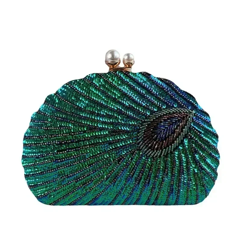 새로운 럭셔리 공작 녹색 클러치 백 여성 스팽글 파티  - Luxury Bags Green 리뷰 및 가격