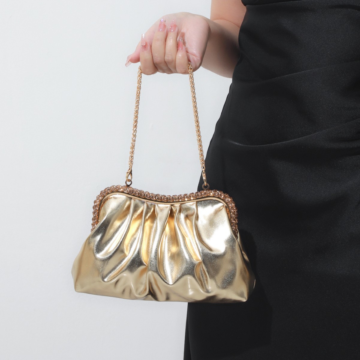 프리미엄 고급 PU 가죽 주름 장식 라인스톤 클립 클라 - Luxury Bags Quiet 리뷰 및 가격