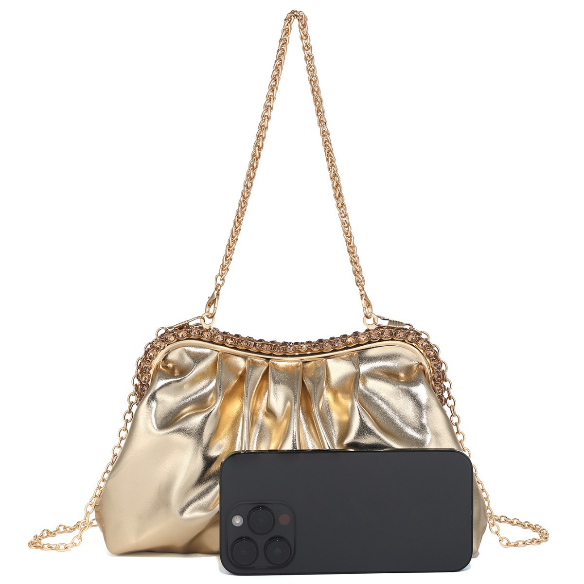 프리미엄 고급 PU 가죽 주름 장식 라인스톤 클립 클라 - Luxury Bags Quiet 리뷰 및 가격
