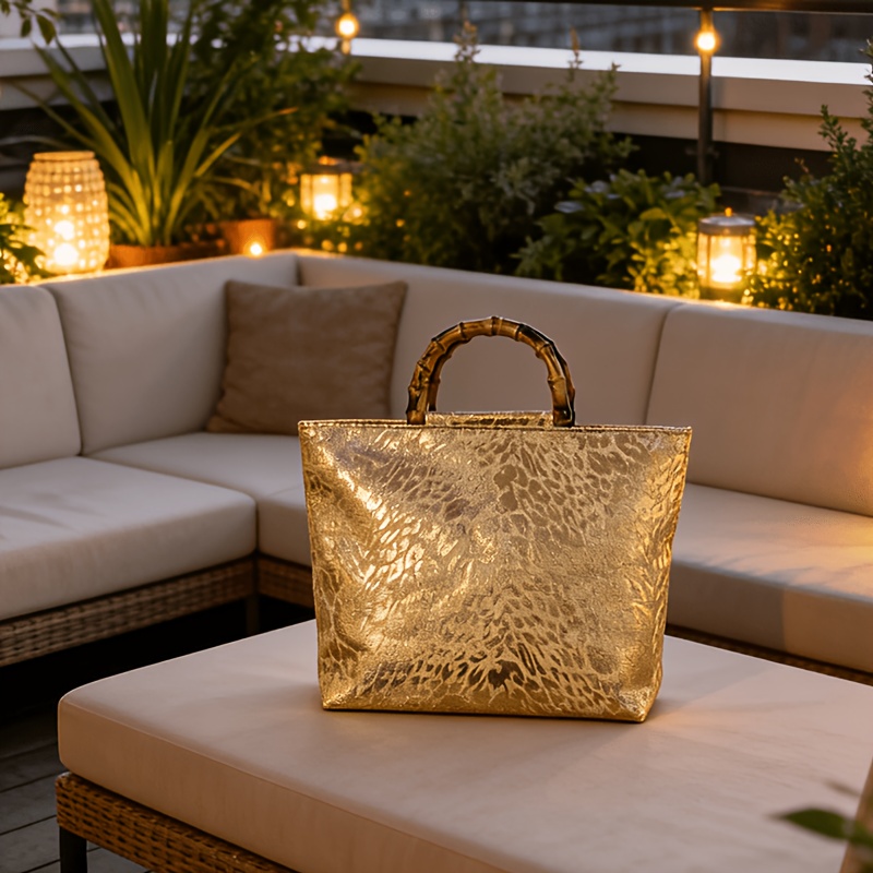 여성용 라이트 럭셔리 메탈릭 골드 자카드 리프 토트백, - Luxury Bags Supplier 리뷰 및 가격