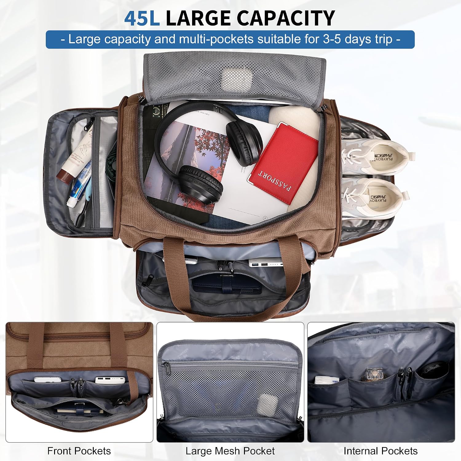 남성용 캔버스 더플백 3 in 1 변형 백팩 45L 여 - Weekender Bag Duffle 리뷰 및 가격