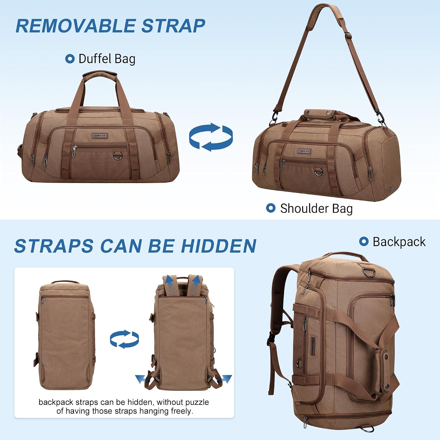 남성용 캔버스 더플백 3 in 1 변형 백팩 45L 여 - Weekender Bag Duffle 리뷰 및 가격