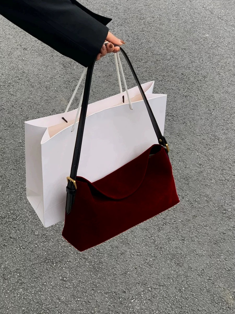 여성을위한 패션 레드 스웨이드 원 숄더 백 라이트 럭셔 - Luxury Bags For Sale 리뷰 및 가격